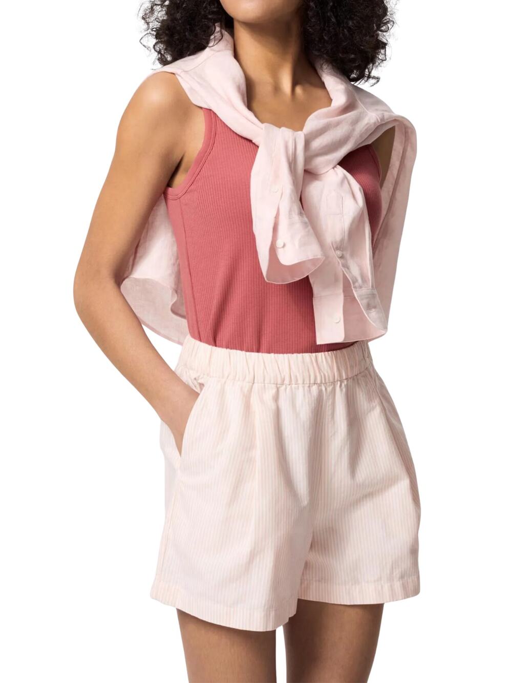 Uniqlo NWT Cotton Easy Shorts Pink Stripe XL Summer Resortwear Pastel Drawstring